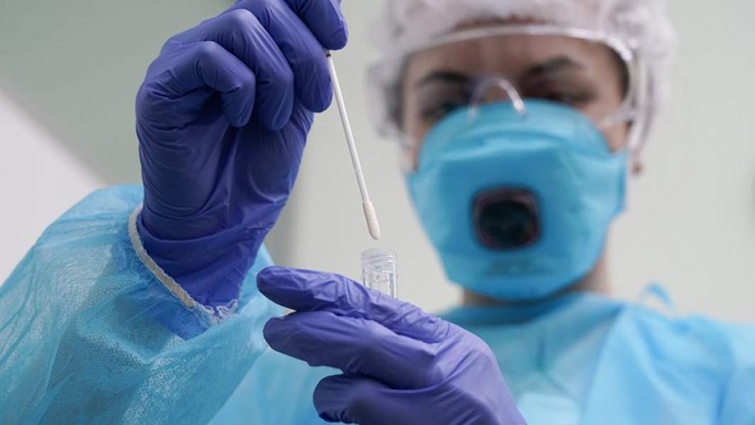 Лаборант с тестом на коронавирус 