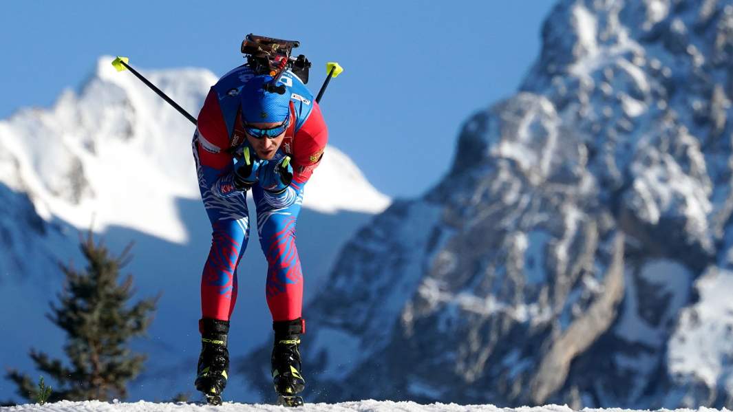 Дмитрий Малышко (Россия) на дистанции спринта среди мужчин на III этапе Кубка мира по биатлону сезона 2019/2020 во французском Анси