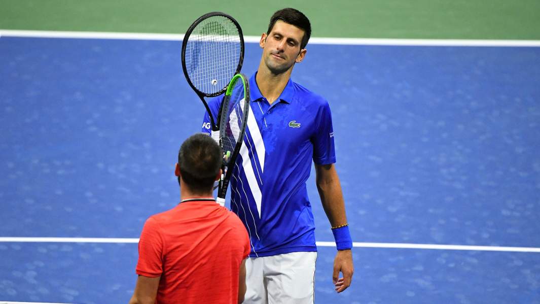 Новак Джокович (SRB) и Дамир Джумхура (BIH) в первый день Открытого чемпионата США по теннису 2020 года