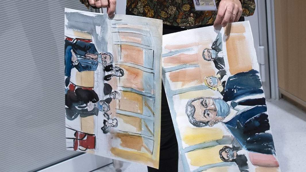 Зарисовки из зала суда, где проходили слушания по делу Саркози