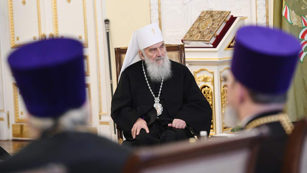 Патриарх Сербский Ириней во время встречи с патриархом Московским и всея Руси Кириллом в Москве