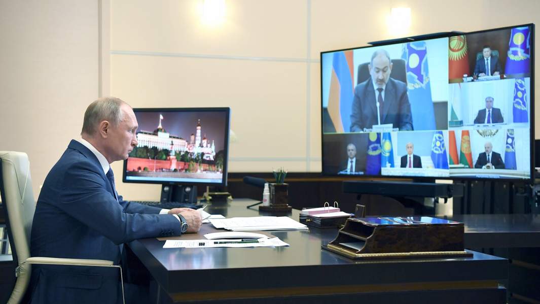 Президент РФ Владимир Путин проводит сессию Совета коллективной безопасности Организации Договора о коллективной безопасности (ОДКБ) в режиме видеоконференции