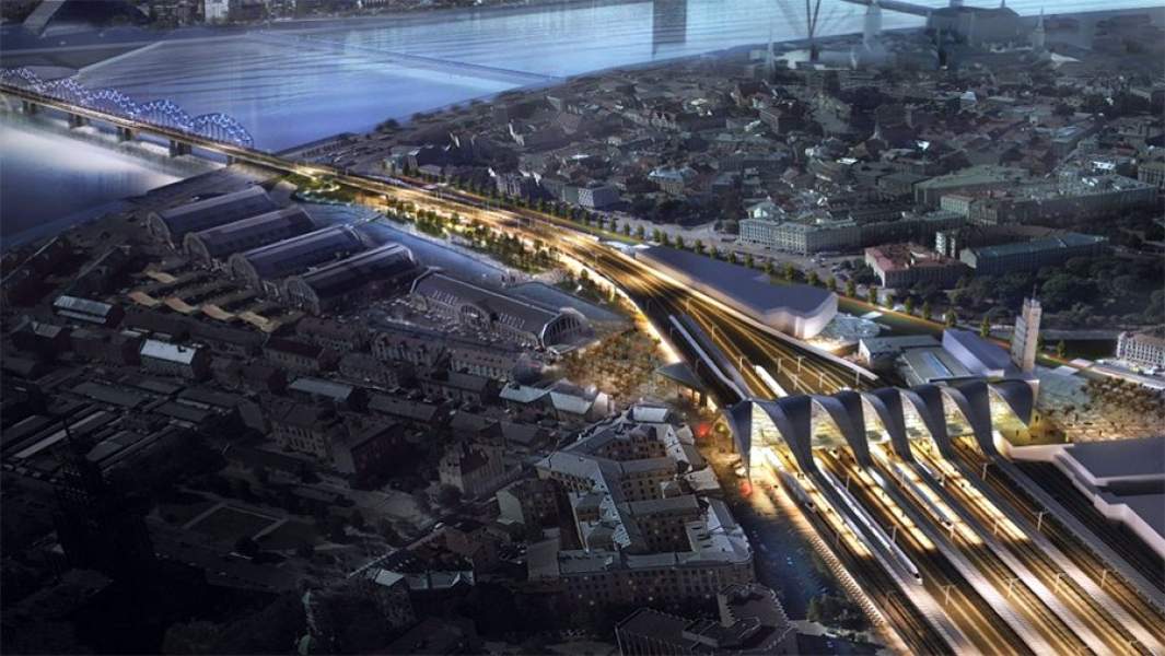 Визуализация проекта вокзала железнодорожной магистрали Rail Baltica в Риге