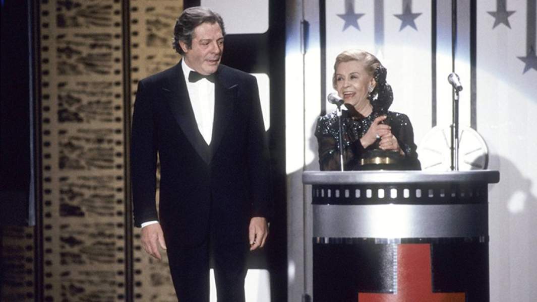 Марчелло Мастроянни и Джульетта Мазина на церемонии вручения европейской кинопремии «Феликс» в Берлине. 26 ноября 1988 года