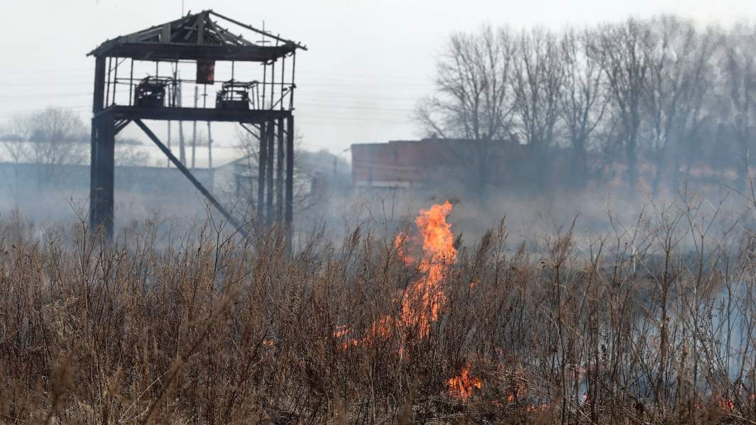 Сухая трава горит в Тульской области