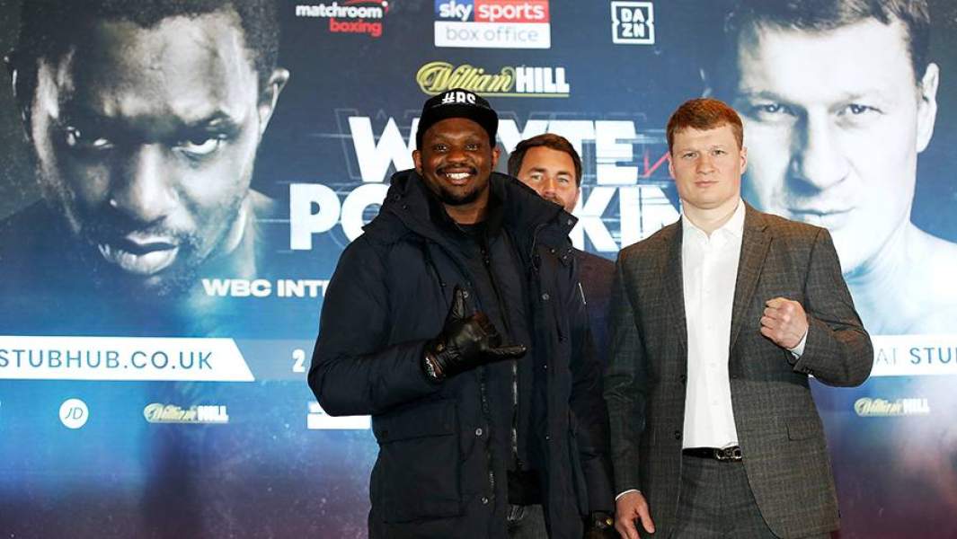 Диллиан Уайт и Александр Поветкин на пресс-конференции в Манчестере