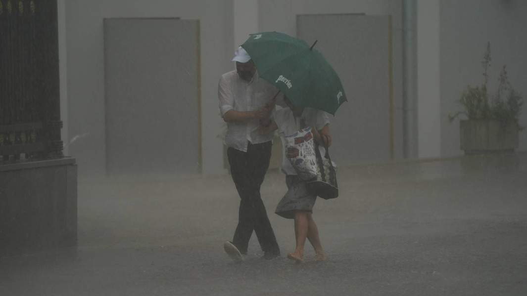 люди под зонтом дождь