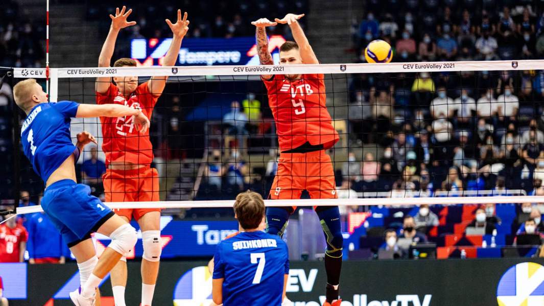 Волейбольный матч между сборными России и Финляндии