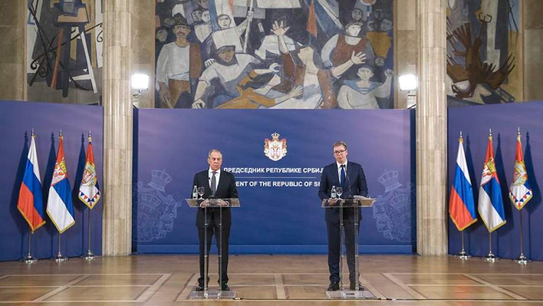 Сергей Лавров и Александр Вучич во время пресс-конференции по итогам встречи