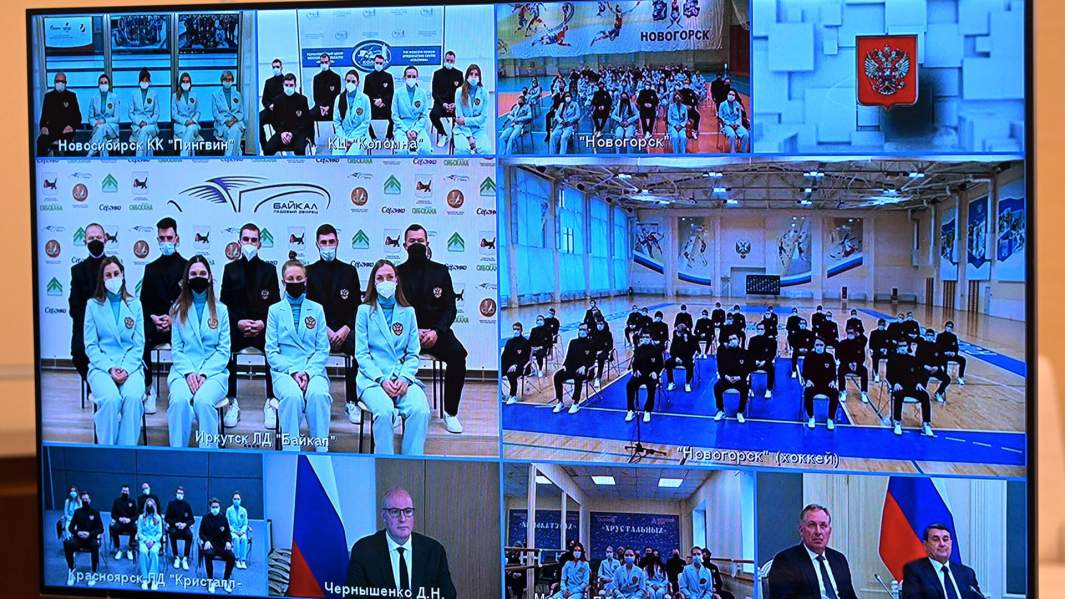 Участники встречи со спортсменами олимпийской сборной России (в режиме видеоконференции)