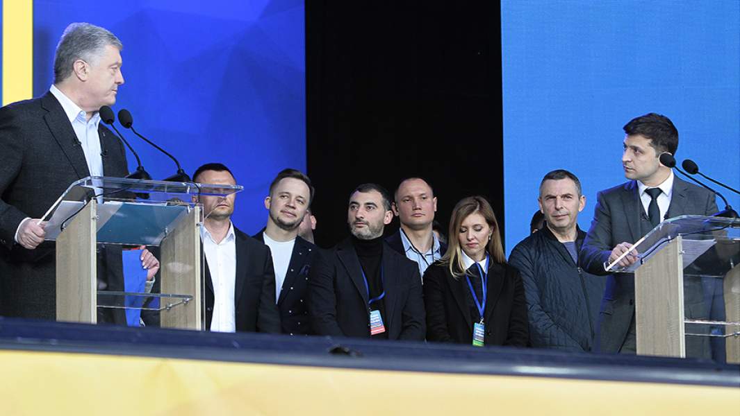 Петр Порошенко и Владимир Зеленский во время предвыборных дебатов