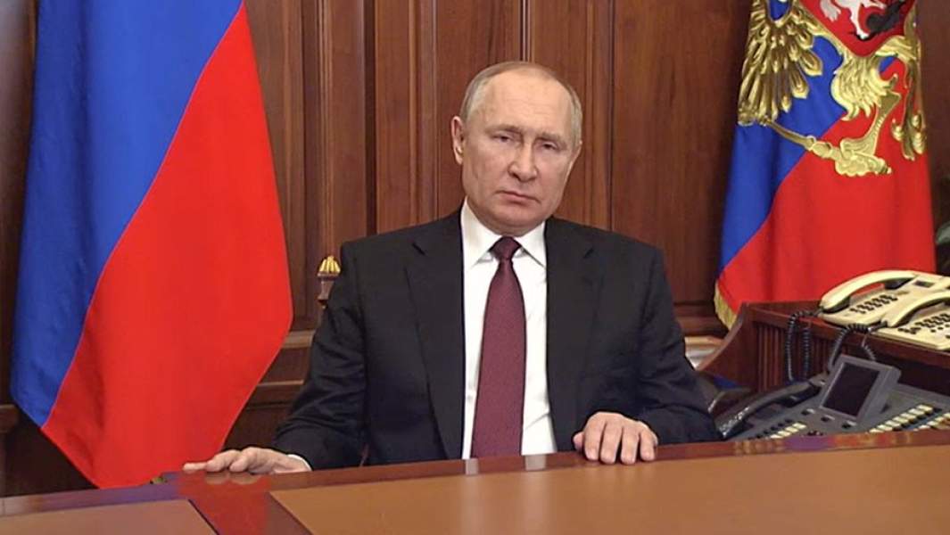 Президент РФ Владимир Путин во время обращения о начале специальной военной операции на Донбассе