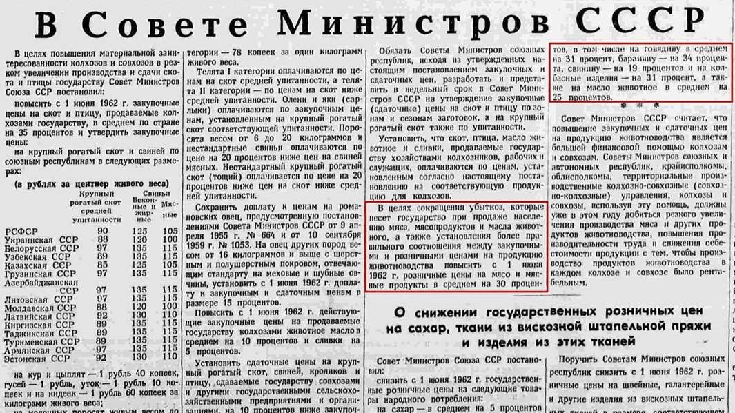 Сообщение в газете «Правда» о повышении цен с 1 июня 1962 года
