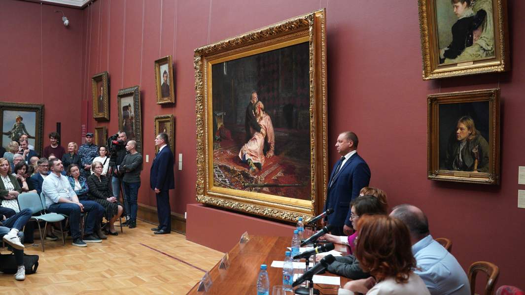 Пресс-конференции, посвященная окончанию реставрационных работ картины Ильи Репина «Иван Грозный и сын его Иван 16 ноября 1581 года» в Государственной Третьяковской галерее