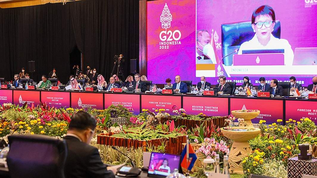 Участники первой сессии заседания глав МИД стран «Группы двадцати» (G20) в Индонезии