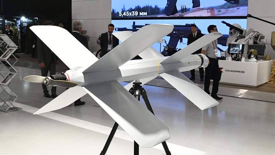 Барражирующий дрон-камикадзе «Ланцет» на стенде концерна «Калашников» в рамках открытия международного военно-технического форума «Армия-2019»