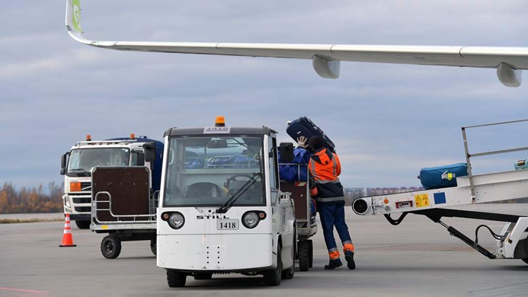 Разгрузка багажа в аэропорту Пулково