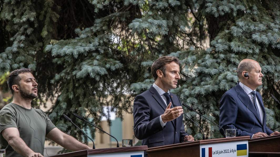 Эммануэль Макрон, Олаф Шольц и Владимир Зеленский