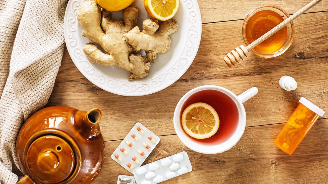 чай с имбирем, таблетки