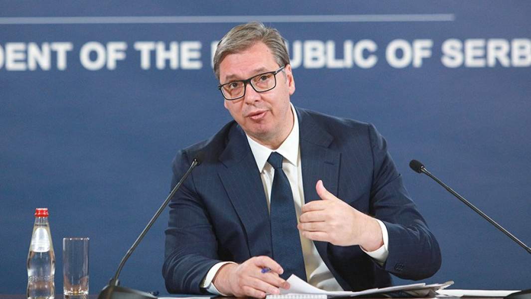 Президент Сербии Александр Вучич на встрече с прессой в Белграде
