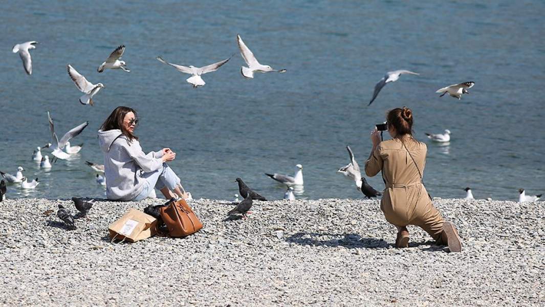 Отдыхающие на пляже в Сочи