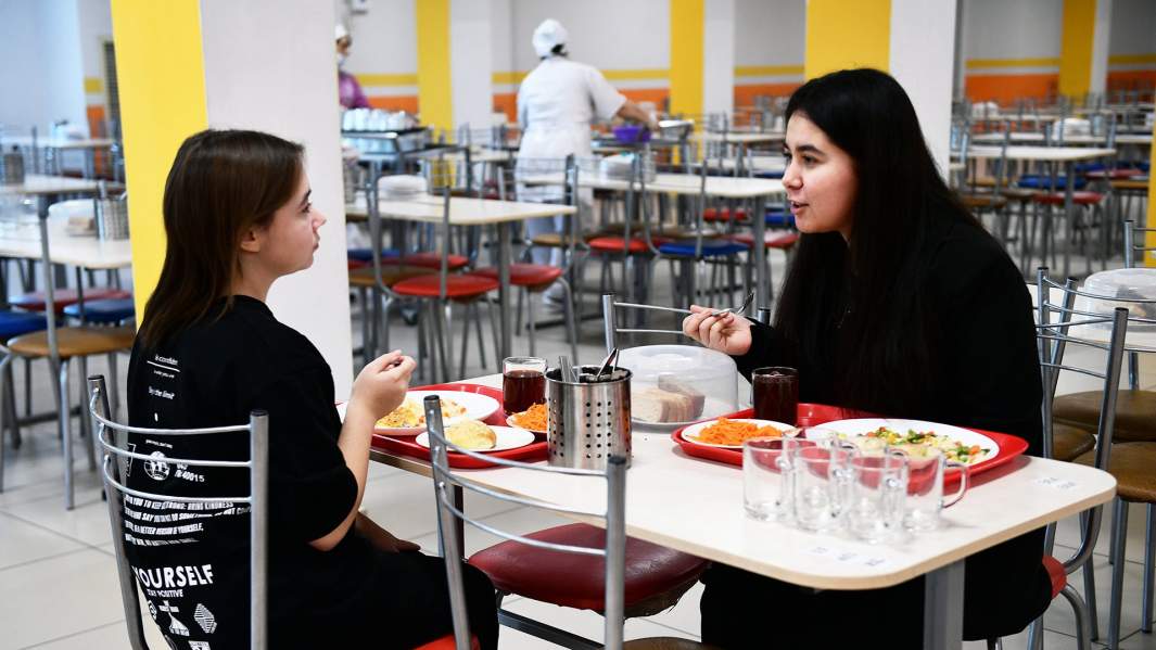 schoolgirls in the cafeteria