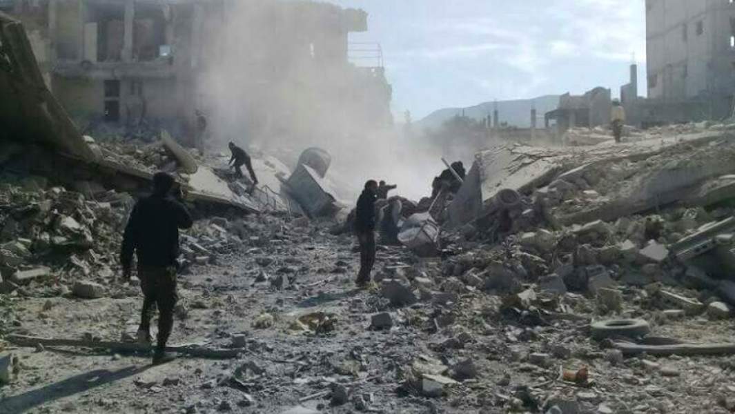 Кадры постановочной химической атаки в городе Хан-Шейхун. 2017 год