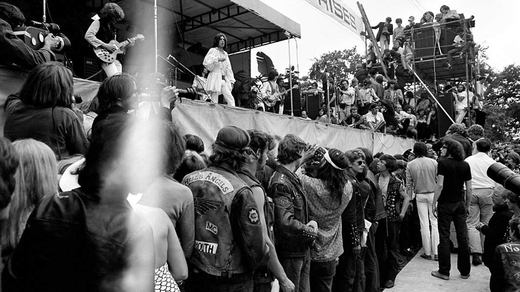 Байкеры из группировки Hells Angels на концерте Rolling Stones в лондонском Гайд-парке, 5 июля 1969 года
