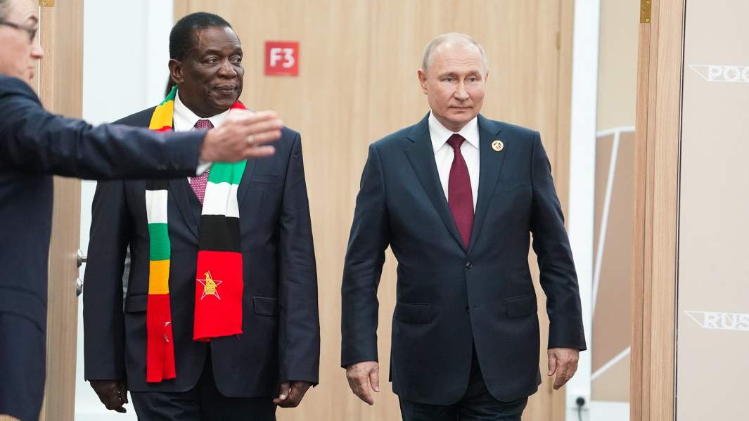 Президент РФ Владимир Путин на встрече с президентом Зимбабве Эммерсоном Мнангагвой