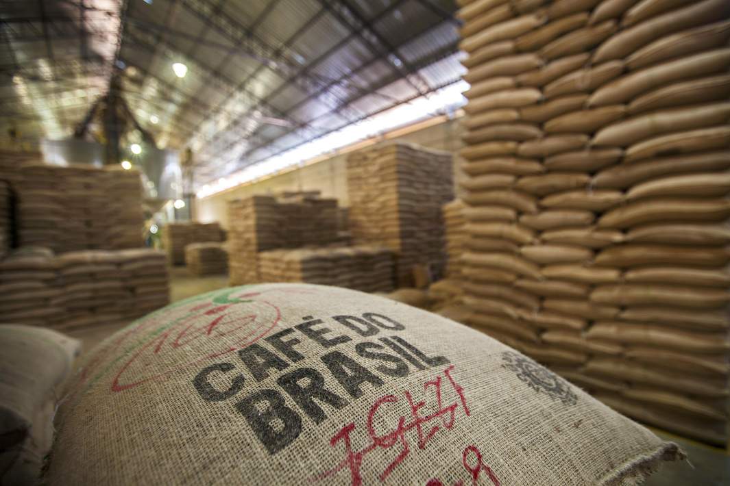 Мешки с кофе, готовые к экспорту, на одной из плантаций в Карму-де-Минас, Бразилия