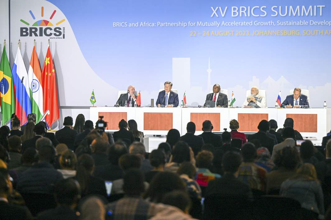 Пресс-конференция в ходе 15-го саммита БРИКС в Йоханнесбурге в ЮАР, 24 августа 2023 года