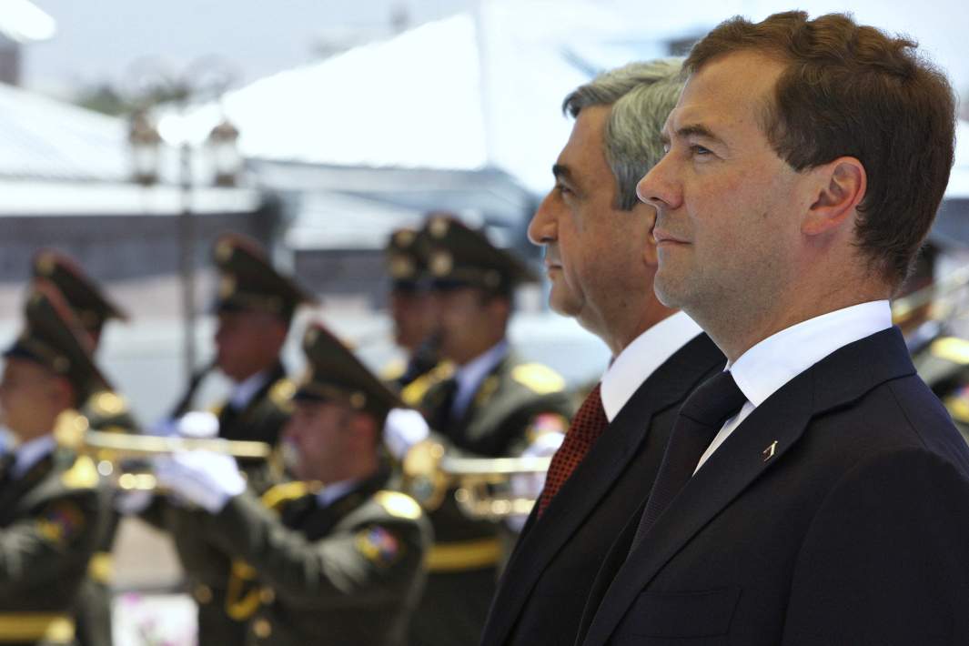 Президент Армении Серж Саргсян и его российский коллега Дмитрий Медведев, Гюмри, 20 августа 2010 года
