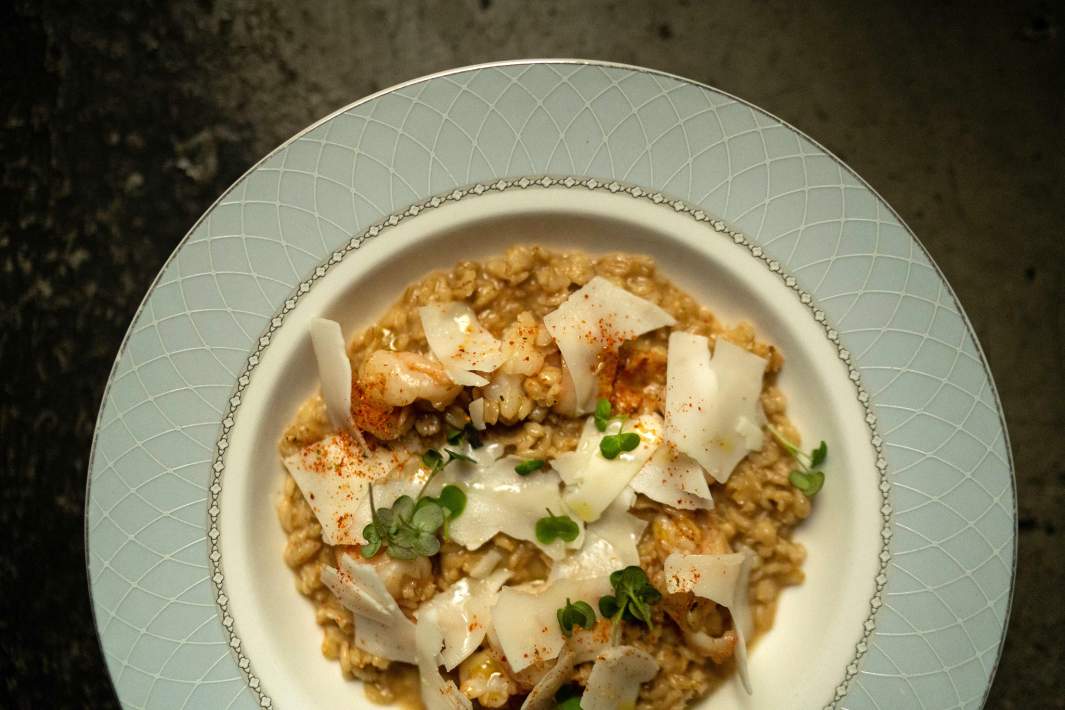 Овсяная каша с креветками и козьим сыром, Tilda