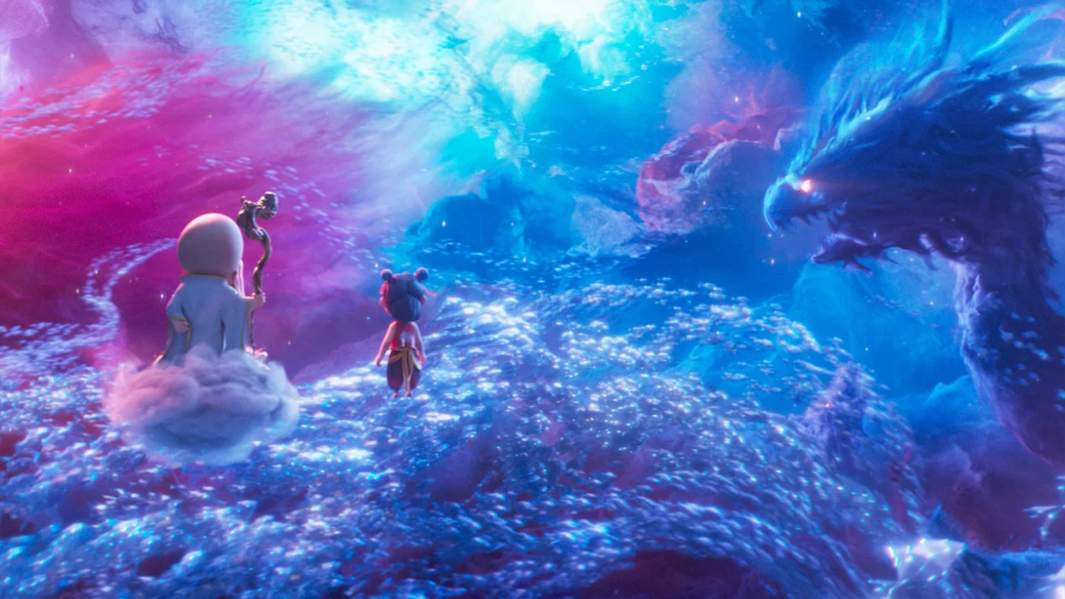 Кадр из мультфильма «Нэчжа побеждает Царя драконов»