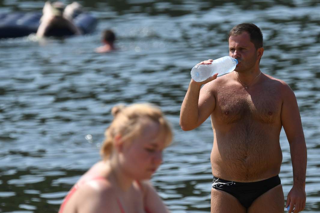 Отдыхающие на пляже в Серебряном Бору в Москве