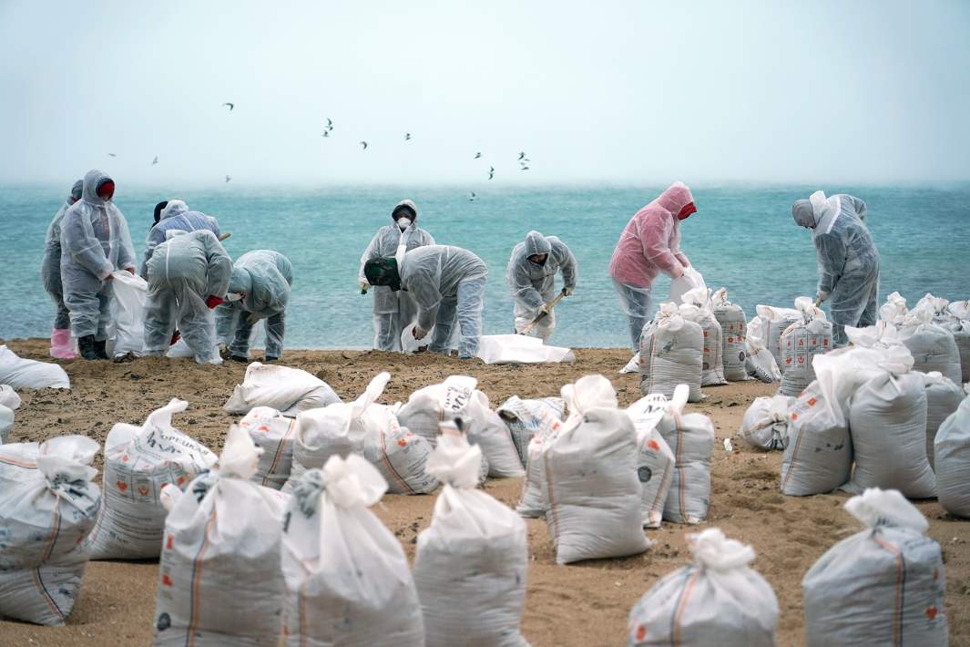 Волонтеры собирают мазут