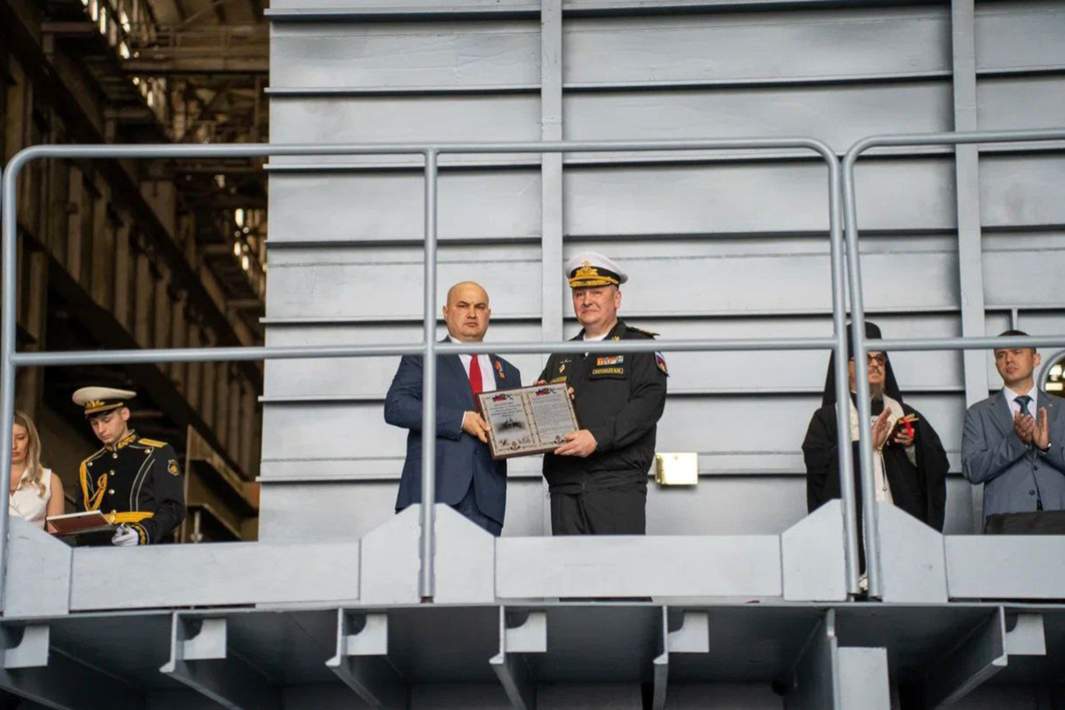 Торжественная закладка большого десантного корабля «Сергей Кабанов» на заводе «Янтарь», Калининград, 8 июля 2025 года