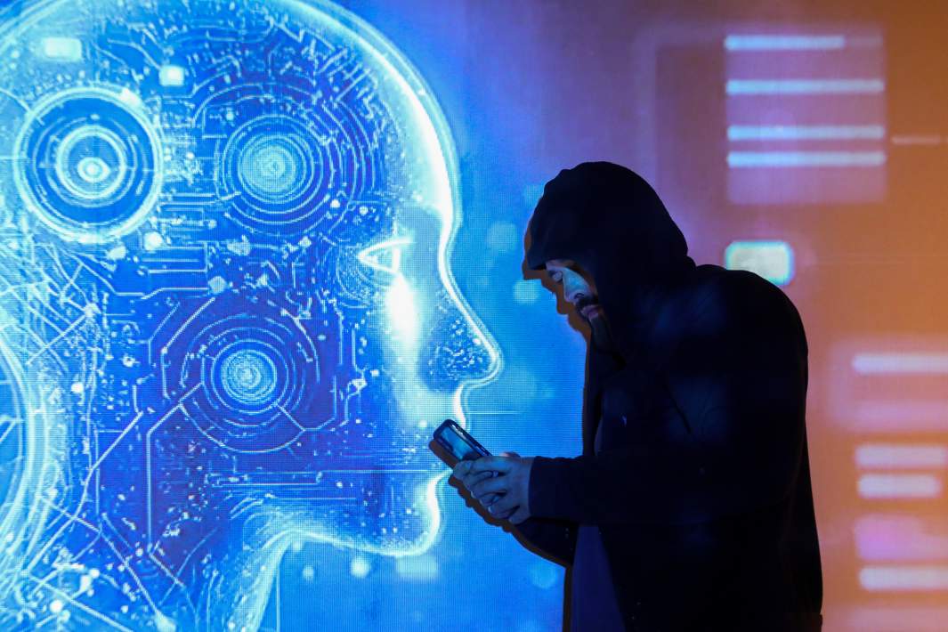 Мужчина на фоне искусственного интеллекта 