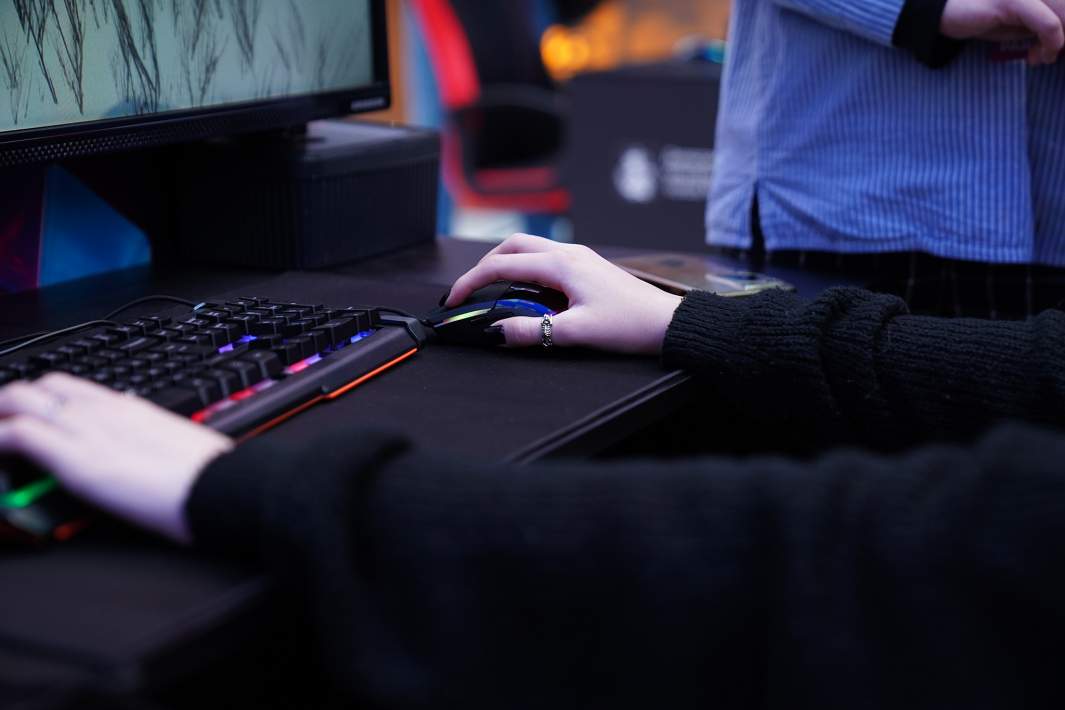 Женщина играет в компьютер 