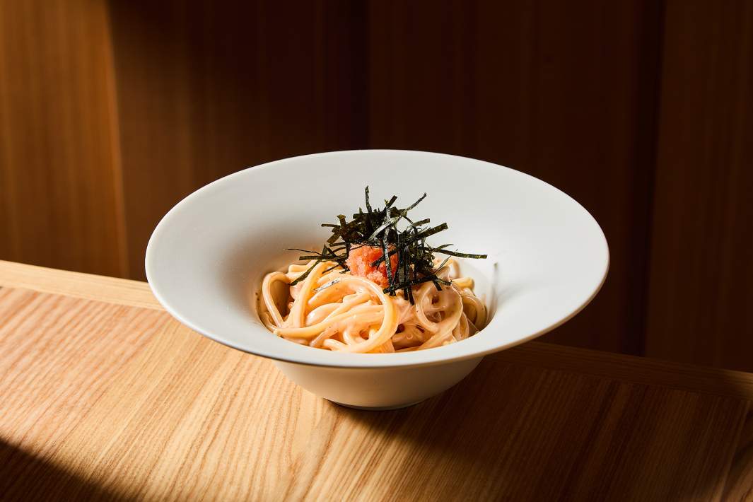 Спагетти ментайко в сливочном соусе