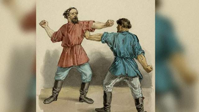 Старинная русская народная забава кулачный бой, художник Фёдор Солнцев 1836