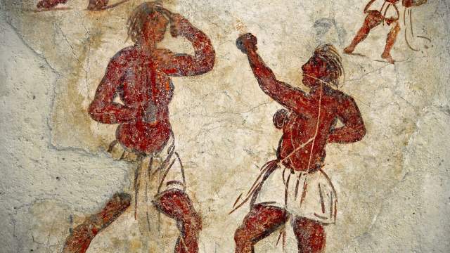 Древнегреческая фреска с изображением двух бойцов