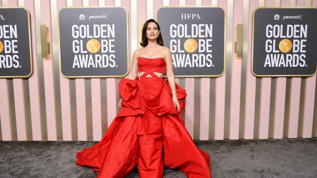 Lily James attends the 80th Annual Golden Globe Awards at The Beverly Hilton
