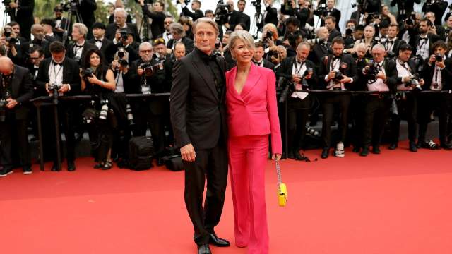 CANNES, FRANCE - MAY 16: Mads Mikkelsen and Hanne Jacobsen attend the "Jeanne du Barry" Screening & opening ceremony red carpet at the 76th annual Cannes film festival at Palais des Festivals on May 16, 2023 in Cannes, France. (Photo by Neilson Barnard/Getty Images)