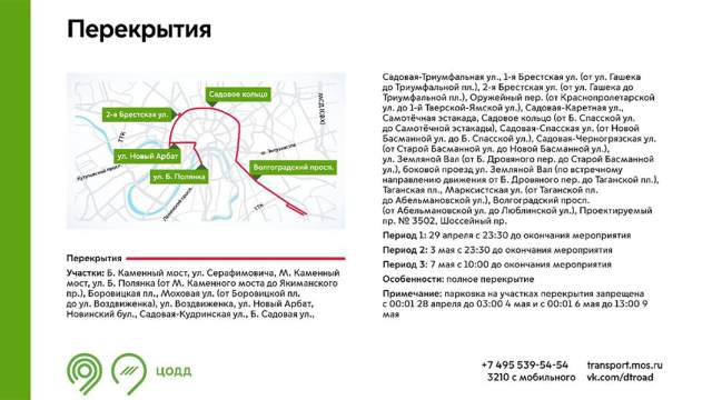 Перекрытие улиц на майские праздники