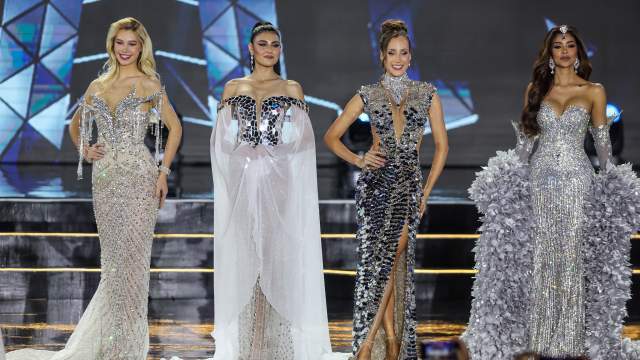 Candidates are seen in their evening gowns during the Miss Earth 2025 coronation night in Paranaque City, the Philippines on Nov. 5, 2025