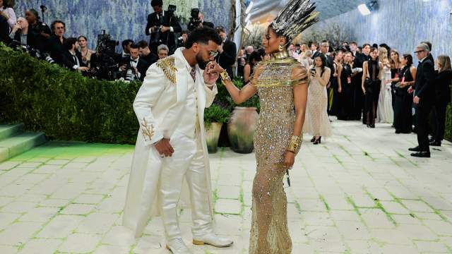 Ciara and Russell Wilson pose during the Met Gala, an annual fundraising gala held for the benefit of the Metropolitan Museum of Art's Costume Institute with this year's theme 'Costume Art' in New York City, New York, U.S., May 4, 2026