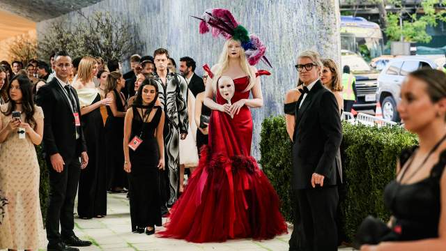 Gwendoline Christie poses during the Met Gala, an annual fundraising gala held for the benefit of the Metropolitan Museum of Art's Costume Institute with this year's theme 'Costume Art' in New York City, New York, U.S., May 4, 2026.