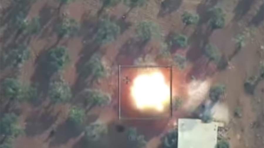 The Ministry of Defense showed a video of the elimination of Syrian militants with kamikaze drones