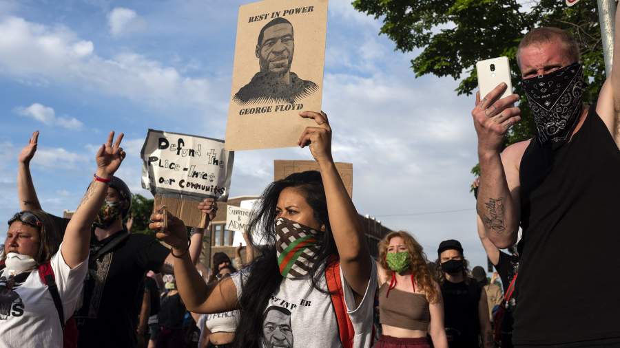 Supporters of George Floyd during a protest in Minnesota, 2020